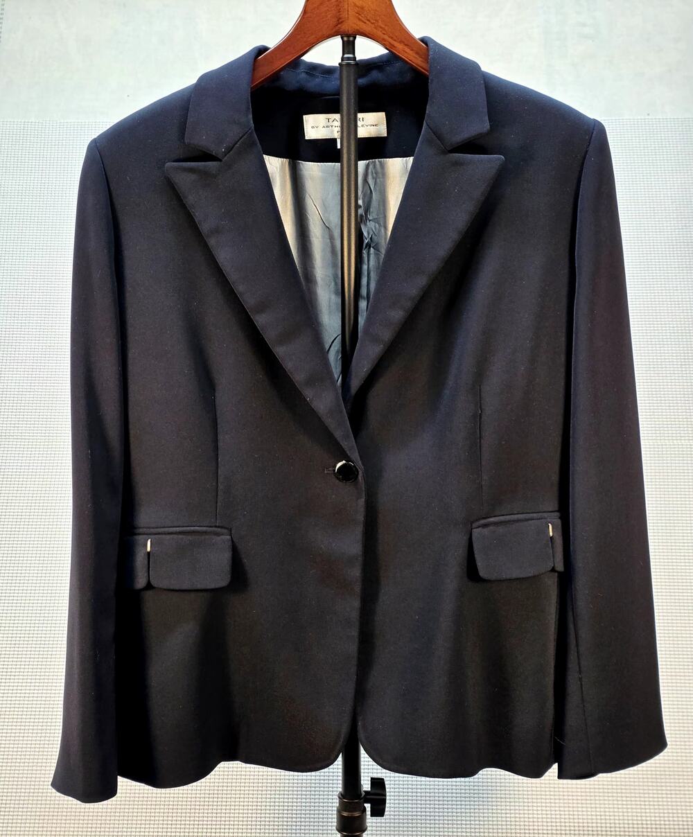 Tahari Arthur S Levine Navy Blue Blazer Jacket Petite 12P Single Button Career